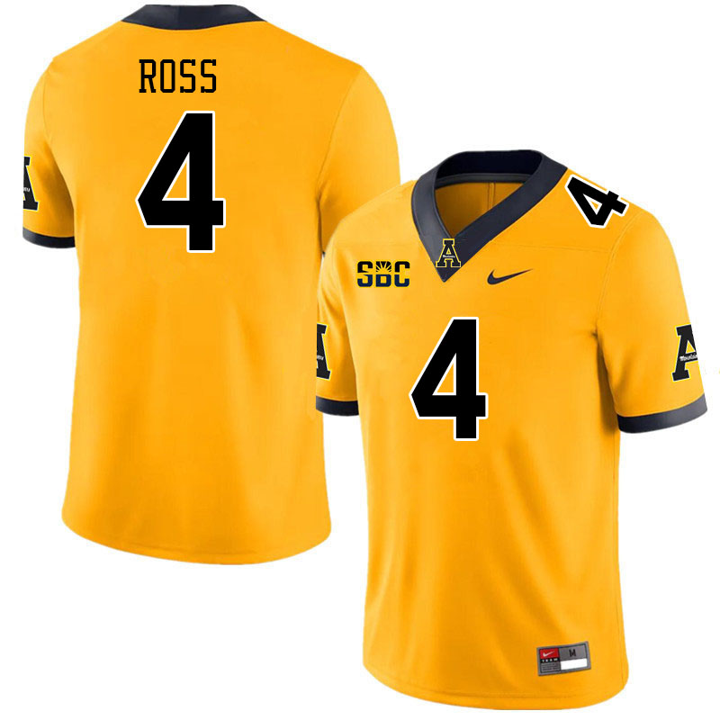 Men #4 Nick Ross Appalachian State Mountaineers College Football Jerseys Stitched Sale-Gold